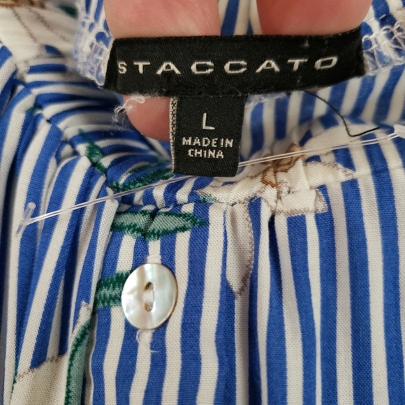 Staccato Blouse Blue & Ivory flowers with ties for synching  Soft/Rayon NWOT - Picture 12 of 16